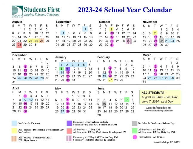 Graphic of the district's 2023-24 school calendar