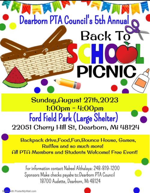 Flyer for Dearborn PTA Council's back to school picnic