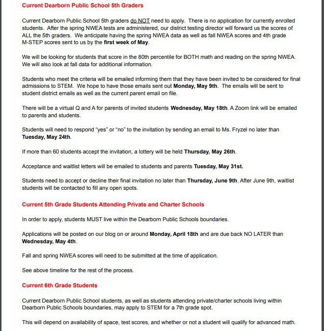 STEM Admissions Information and Timeline for the 2022-2023 school year